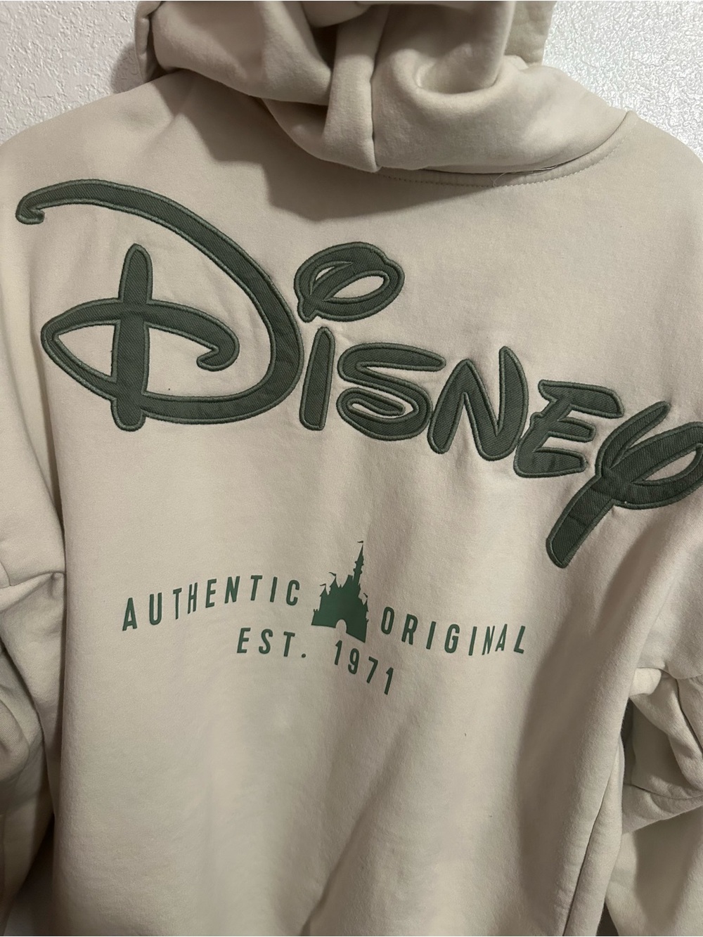 Disney Cream Full-Zip Hoodie with olive Green Logo - Picture 7 of 7